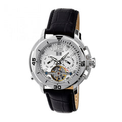 Heritor Automatic Lennon Semi-Skeleton Leather-Band Watch - Silver