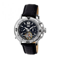 Heritor Automatic Lennon Semi-Skeleton Leather-Band Watch - Silver/Black HERHR2802