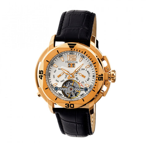 Heritor Automatic Lennon Semi-Skeleton Leather-Band Watch - Rose Gold/Silver HERHR2805