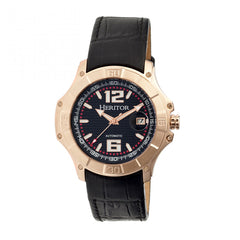 Heritor Automatic Norton Leather-Band Watch w/Date - Black/Rose Gold