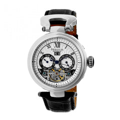 Heritor Automatic Ganzi Semi-Skeleton Leather-Band Watch - Silver