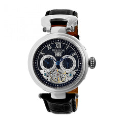 Heritor Automatic Ganzi Semi-Skeleton Leather-Band Watch - Silver/Black HERHR3302