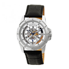 Heritor Automatic Armstrong Skeleton Leather-Band Watch - Silver