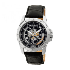 Heritor Automatic Armstrong Skeleton Leather-Band Watch - Silver/Black HERHR3402