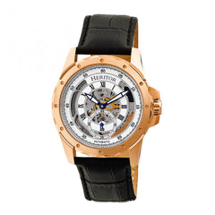 Heritor Automatic Armstrong Skeleton Leather-Band Watch - Rose Gold/Silver HERHR3405