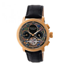 Heritor Automatic Aura Men's Semi-Skeleton Leather-Band Watch - Rose Gold/Black HERHR3503