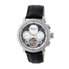 Heritor Automatic Aura Men's Semi-Skeleton Leather-Band Watch - Silver/White HERHR3504