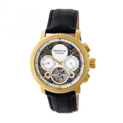 Heritor Automatic Aura Men's Semi-Skeleton Leather-Band Watch - Gold/White HERHR3505