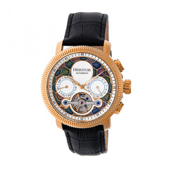 Heritor Automatic Aura Men's Semi-Skeleton Leather-Band Watch - Rose Gold/White HERHR3506