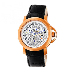 Heritor Automatic McKinley Leather-Band Skeleton Watch - Rose Gold/Silver
