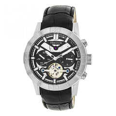 Heritor Automatic Hannibal Semi-Skeleton Leather-Band Watch - Silver/Black HERHR4102