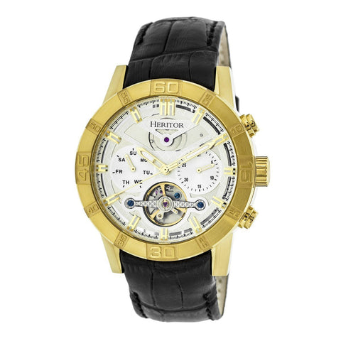 Heritor Automatic Hannibal Semi-Skeleton Leather-Band Watch - Gold/Silver HERHR4103