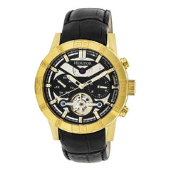 Heritor Automatic Hannibal Semi-Skeleton Leather-Band Watch - Gold/Black HERHR4104