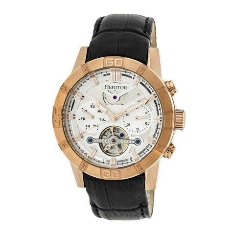 Heritor Automatic Hannibal Semi-Skeleton Leather-Band Watch - Rose Gold/Silver HERHR4105