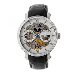Heritor Automatic Aries Skeleton Leather-Band Watch - Black/White HERHR4404