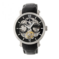 Heritor Automatic Aries Skeleton Leather-Band Watch -Black HERHR4405