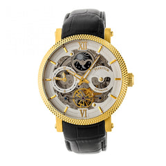 Heritor Automatic Aries Skeleton Leather-Band Watch - Black/Gold HERHR4406