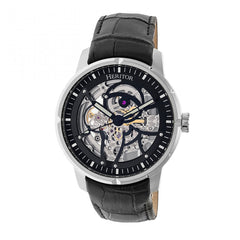 Heritor Automatic Ryder Skeleton Leather-Band Watch - Black HERHR4602