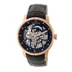 Heritor Automatic Ryder Skeleton Leather-Band Watch - Black/Rose Gold HERHR4606