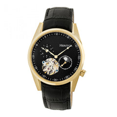 Heritor Automatic Alexander Semi-Skeleton Leather-Band Watch - Gold/Black