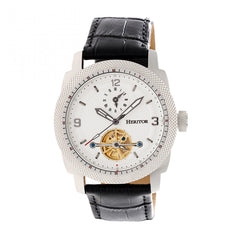 Heritor Automatic Helmsley Semi-Skeleton Leather-Band Watch - Silver/White HERHR5005