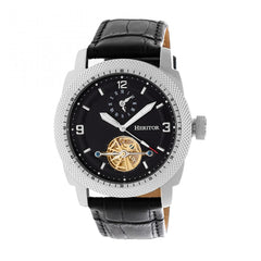 Heritor Automatic Helmsley Semi-Skeleton Leather-Band Watch - Silver/Black HERHR5006