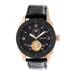 Heritor Automatic Helmsley Semi-Skeleton Leather-Band Watch - Rose Gold/Black HERHR5009