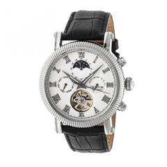 Heritor Automatic Winston Semi-Skeleton Leather-Band Watch - Silver/White