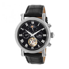 Heritor Automatic Winston Semi-Skeleton Leather-Band Watch - Silver/Black HERHR5202