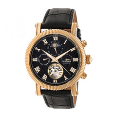 Heritor Automatic Winston Semi-Skeleton Leather-Band Watch - Rose Gold/Black HERHR5206