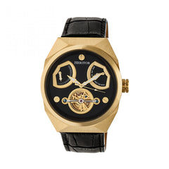 Heritor Automatic Oxford Semi-Skeleton Leather-Band Watch - Gold/Black
