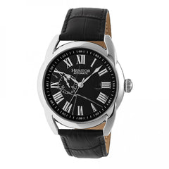 Heritor Automatic Marcus Marbled-Dial Leather-Band Watch - Silver/Black