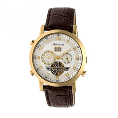 Heritor Automatic Edmond Leather-Band Watch w/Date - Gold/Silver HERHR6203