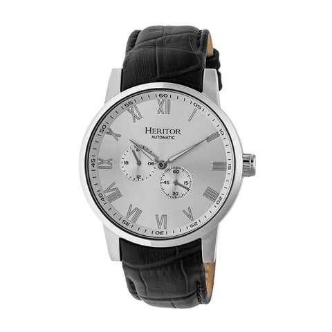 Heritor Automatic Romulus Leather-Band Watch - Silver HERHR6403