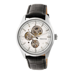 Heritor Automatic Stanley Semi-Skeleton Leather-Band Watch - Silver HERHR6503