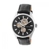 Heritor Automatic Stanley Semi-Skeleton Leather-Band Watch - Silver/Black HERHR6504