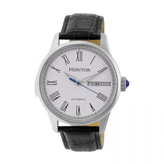 Heritor Automatic Prescott Leather-Band Watch w/ Day/Date - Silver