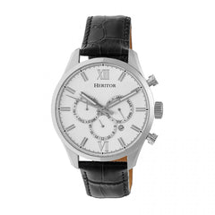 Heritor Automatic Benedict Leather-Band Watch w/ Day/Date - Silver