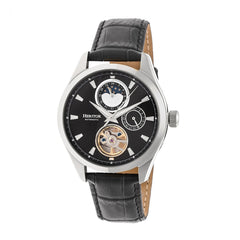 Heritor Automatic Sebastian Semi-Skeleton Leather-Band Watch- Silver/Black HERHR6902