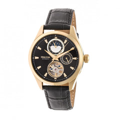 Heritor Automatic Sebastian Semi-Skeleton Leather-Band Watch- Gold/Black HERHR6903