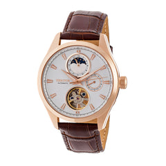 Heritor Automatic Sebastian Semi-Skeleton Leather-Band Watch- Rose Gold/White HERHR6904