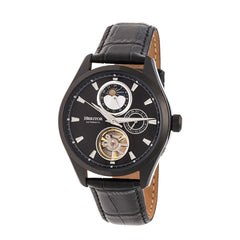 Heritor Automatic Sebastian Semi-Skeleton Leather-Band Watch- Black HERHR6905