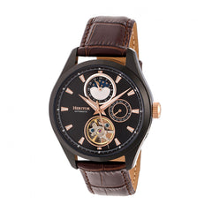 Heritor Automatic Sebastian Semi-Skeleton Leather-Band Watch- Black/Brown HERHR6906