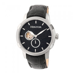 Heritor Automatic Callisto Semi-Skeleton Leather-Band Watch - Silver/Black HERHR7202