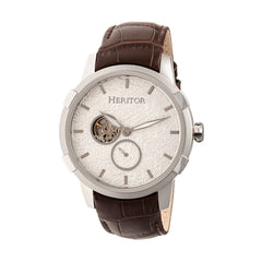Heritor Automatic Callisto Semi-Skeleton Leather-Band Watch - Silver HERHR7203