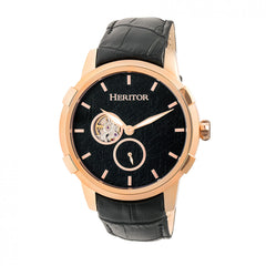 Heritor Automatic Callisto Semi-Skeleton Leather-Band Watch - Rose Gold/Black HERHR7205