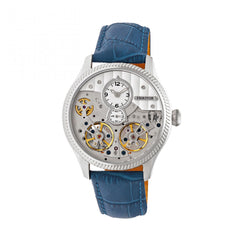 Heritor Automatic Winthrop Leather-Band Skeleton Watch - Silver/Blue HERHR7303