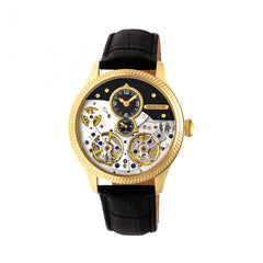 Heritor Automatic Winthrop Leather-Band Skeleton Watch - Gold/Black HERHR7304