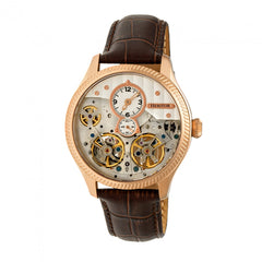 Heritor Automatic Winthrop Leather-Band Skeleton Watch - Rose Gold/Silver HERHR7305