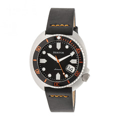 Heritor Automatic Morrison Leather-Band Watch w/Date - Silver/Black-Orange HERHR7602